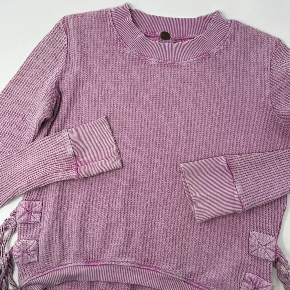 Free People FP One Interlaken Crop Long Sleeve Waffle Knit Top Pink‎ Small